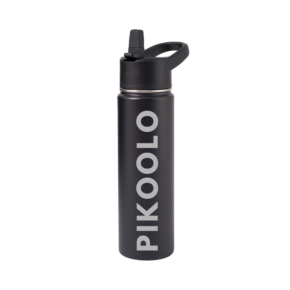 Pikoolo Metal Water Container with Straw and Broad Opening Cap, Stainless Steel